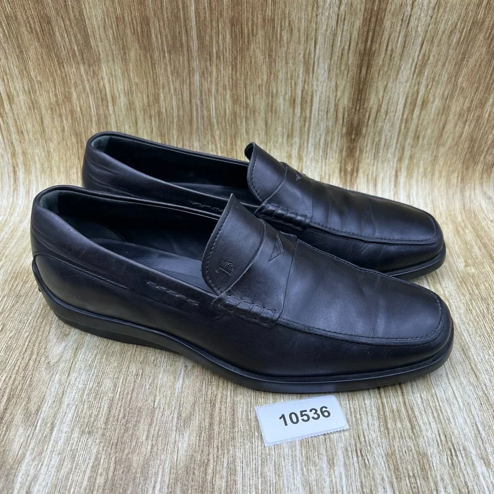 Tods Penny Loafers Men's Size 8 Black Leather Gommino Driving Shoes Italy